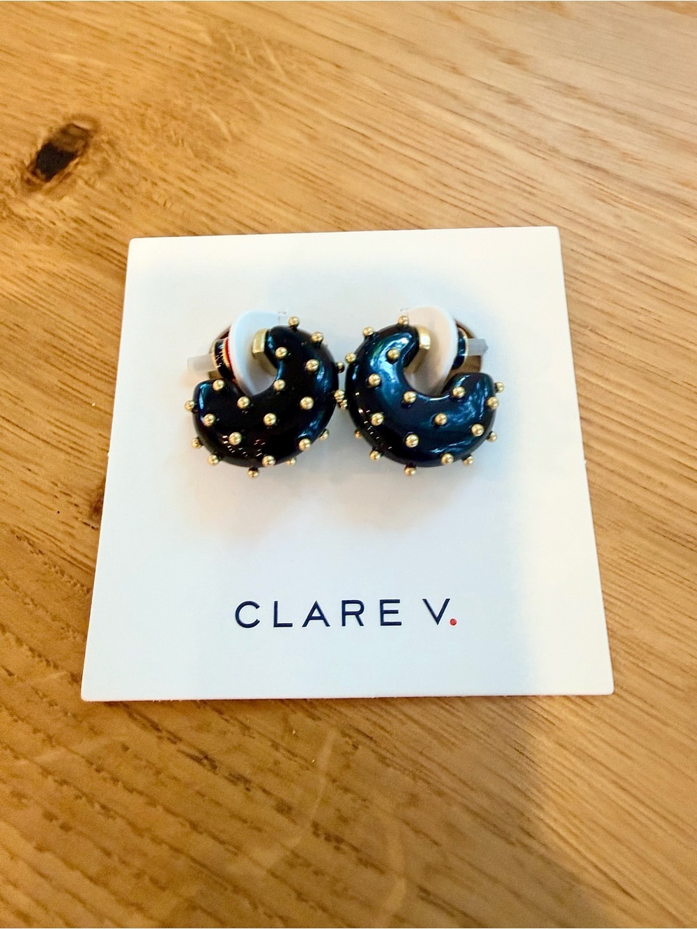 Clare V Le Hoop earrings Black Studded Resin NWT
